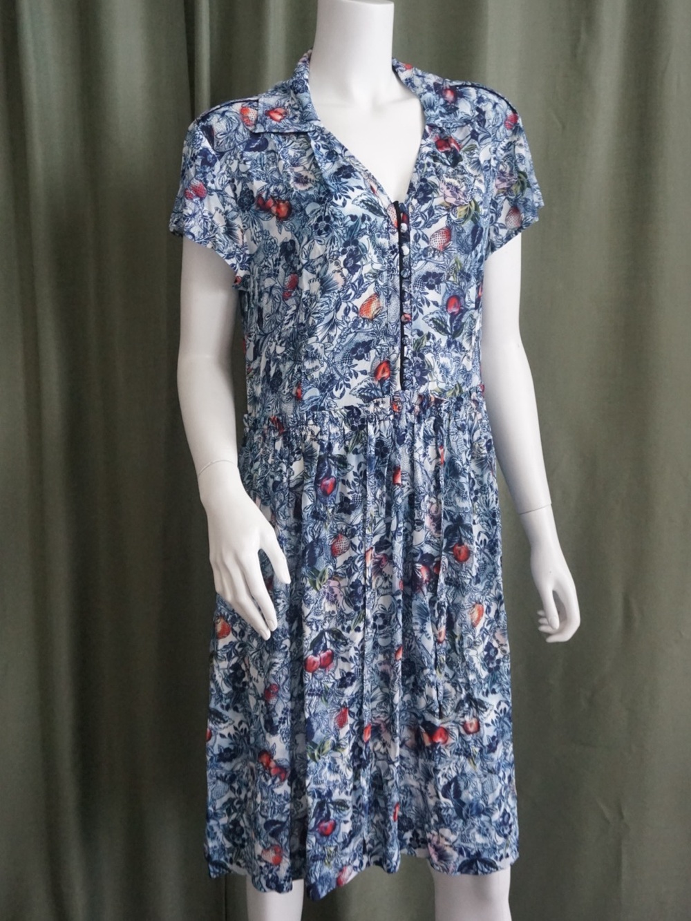See By Chloe Crepe Fruit Art Midi Dress Waist Tie Dress - Size 40